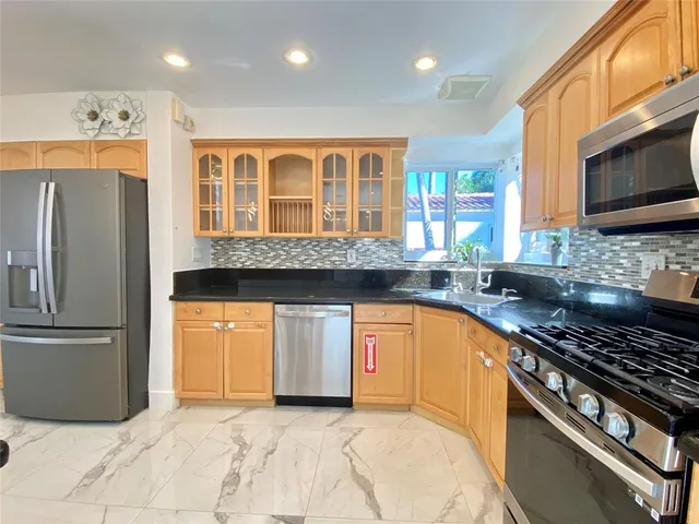 a view of a yard with a slide