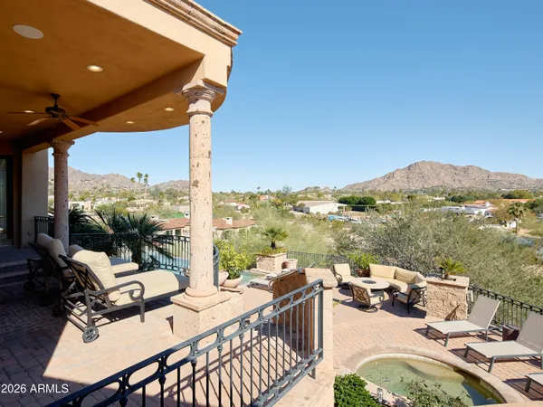 a view of a terrace with a garden