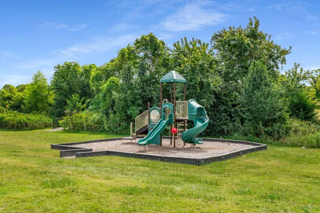 a view of a park with a slide