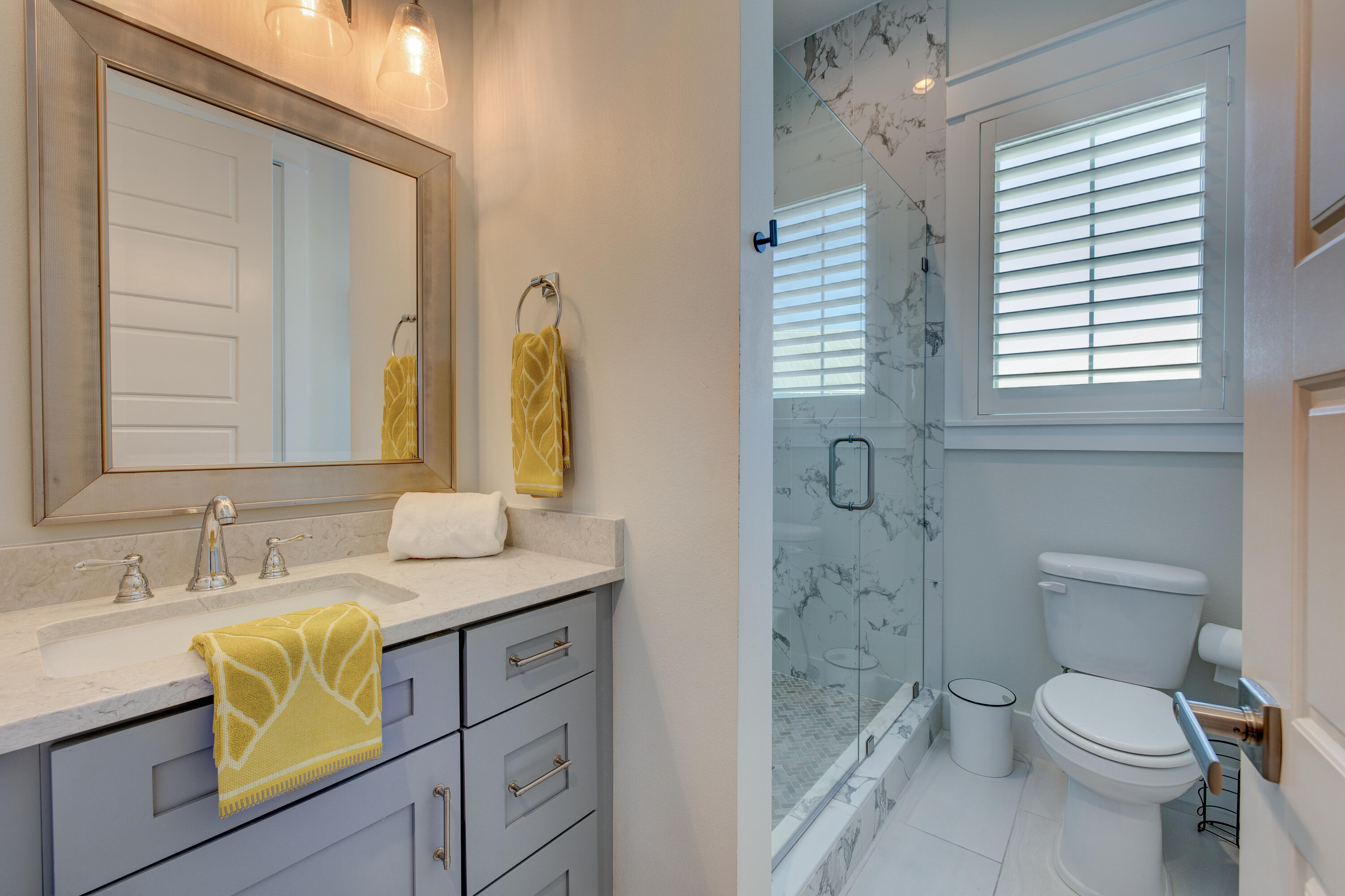 34 Gulfview Way Santa Rosa Beach, FL 32459 - Photo 38 of 54 a bathroom with a granite countertop sink toilet and shower