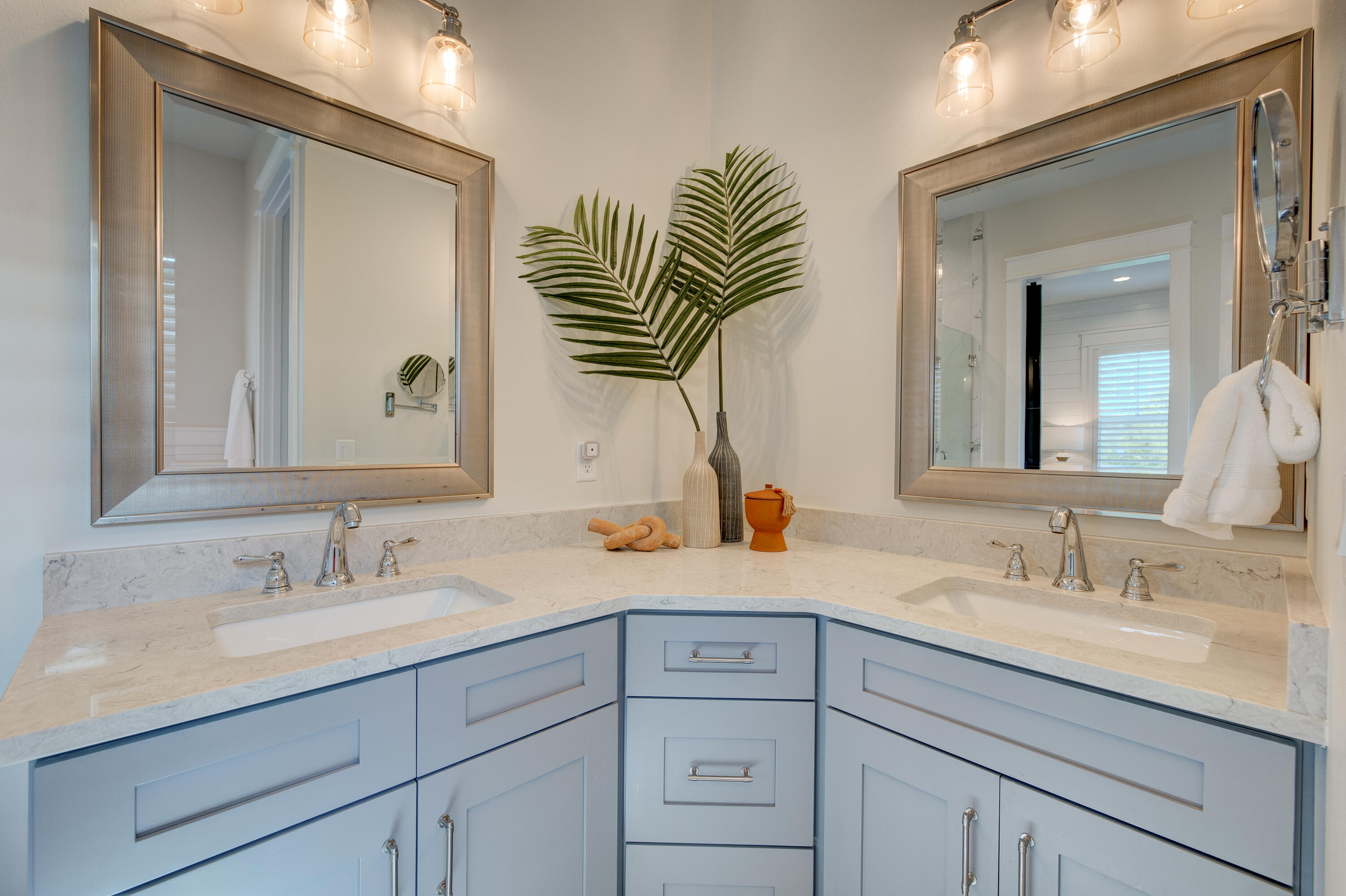 34 Gulfview Way Santa Rosa Beach, FL 32459 - Photo 49 of 54 a bathroom with a granite countertop sink a mirror a vanity and a bathtub