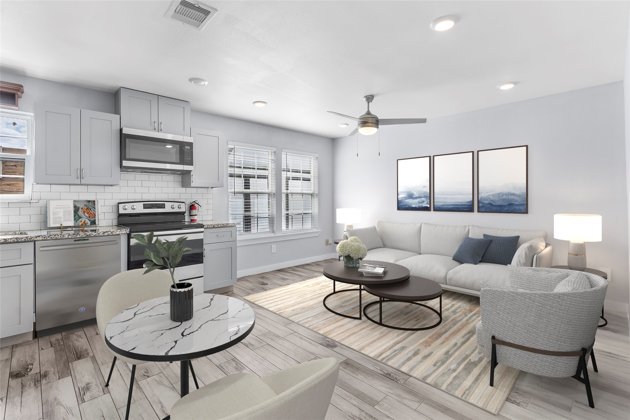 6809 Glass Street, Unit A Houston, TX 77016 - Photo 1 of 20 Virtually staged living room, dining and kitchen