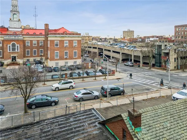 a view of a city and tall buildings
