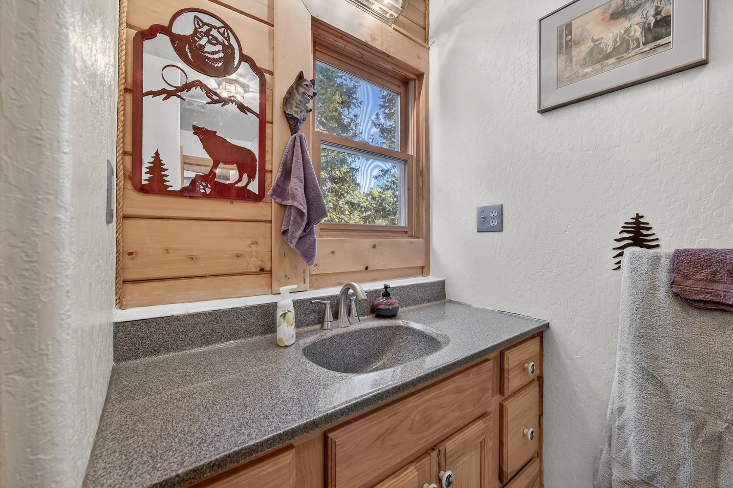 10394 Ponderosa Way Mountain Ranch, CA 95246 - Photo 31 of 58 a bathroom with a sink and a mirror