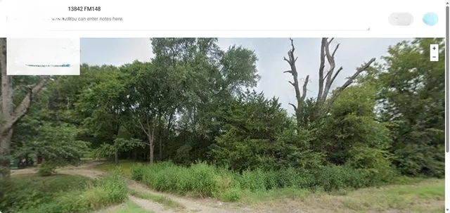 a view of a yard with plants and a bench