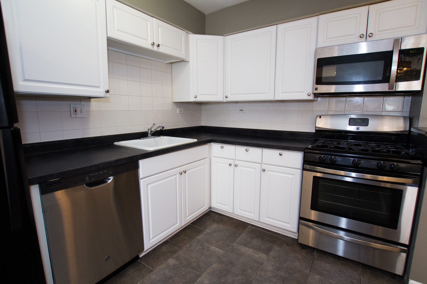 301 Chicago Avenue, Unit 1SW Oak Park, IL 60302 - Photo 5 of 12 a kitchen with stainless steel appliances granite countertop white cabinets granite counter tops and a hard wood floors