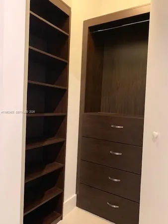 a view of walk in closet with empty racks