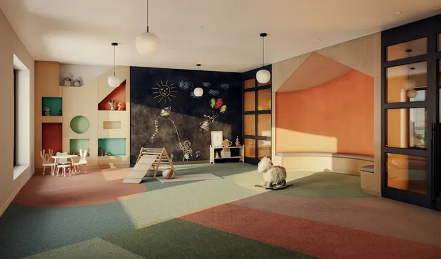 a room with gym equipment and a large window