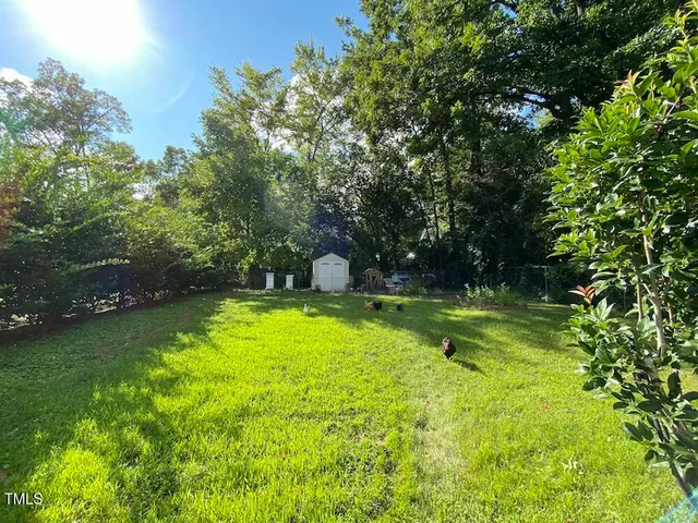 a view of a yard with a tree