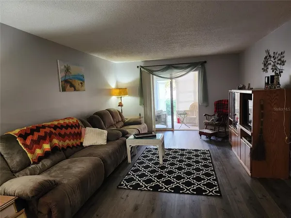 a living room with furniture rug and window