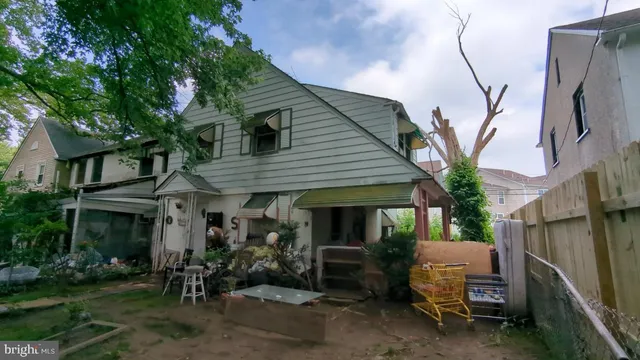 a view of the patio with chairs and a large tree