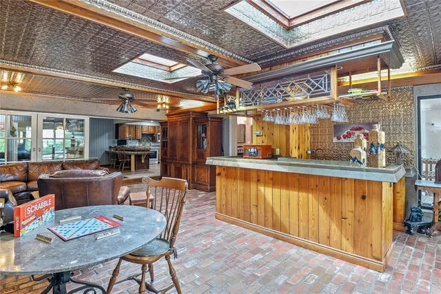 a view of a door with a bench