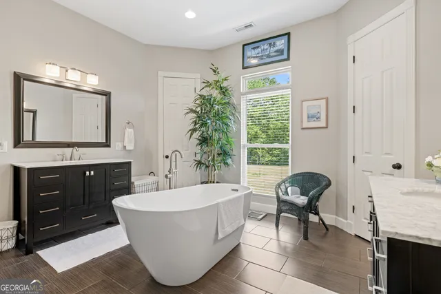 a aerial view of a house with garden