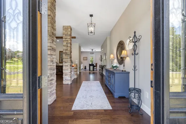 a view of a living room and dining room