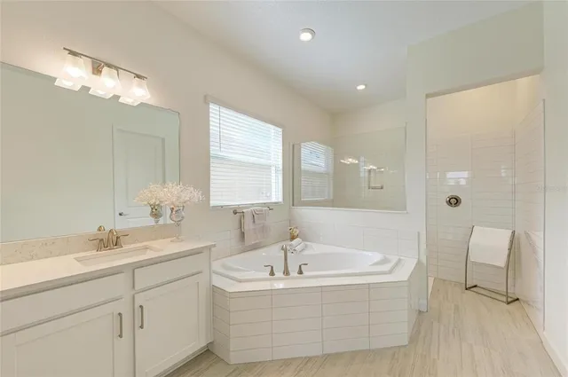 a view of a field with an outdoor space