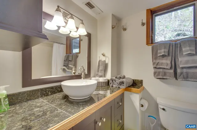 a porch with seating space