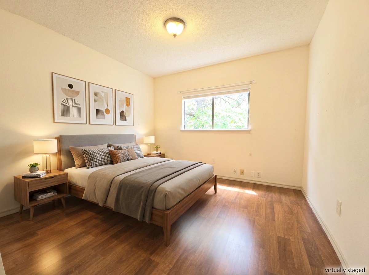 12806 Modena Trail Austin, TX 78729 - Photo 7 of 12 a bedroom with a bed and wooden floor