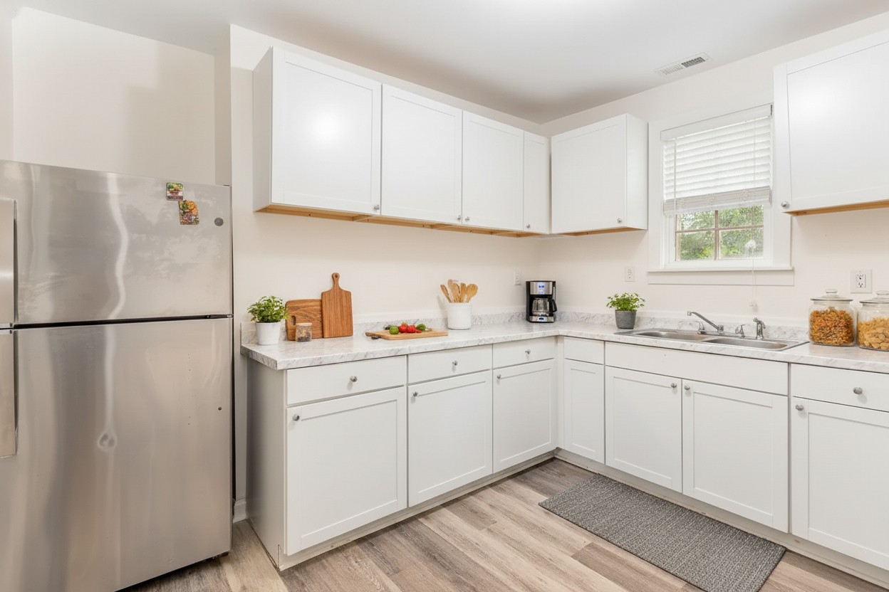 1018 Bridge Street Columbia, TN 38401 - Photo 2 of 18 a kitchen with white cabinets white stainless steel appliances and sink