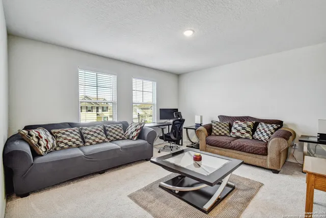 a living room with furniture rug and window