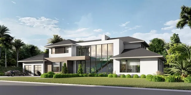 a front view of a house with a garden