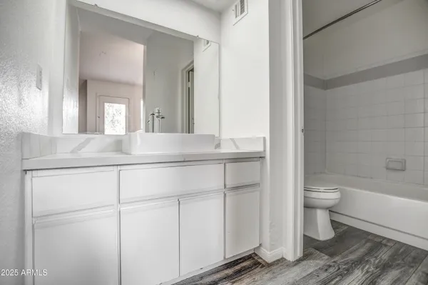 a bathroom with a toilet and a bathtub
