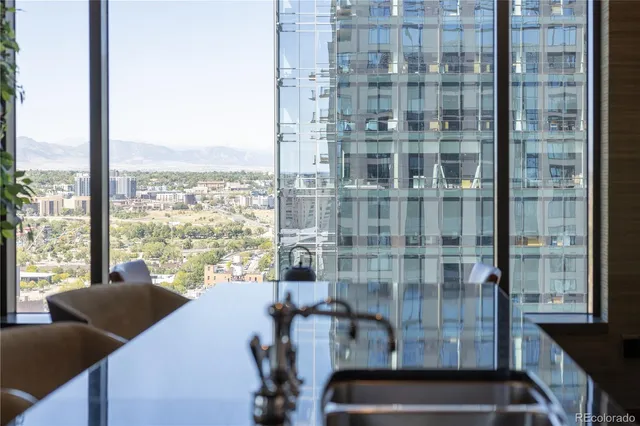 a view of a city from a living room