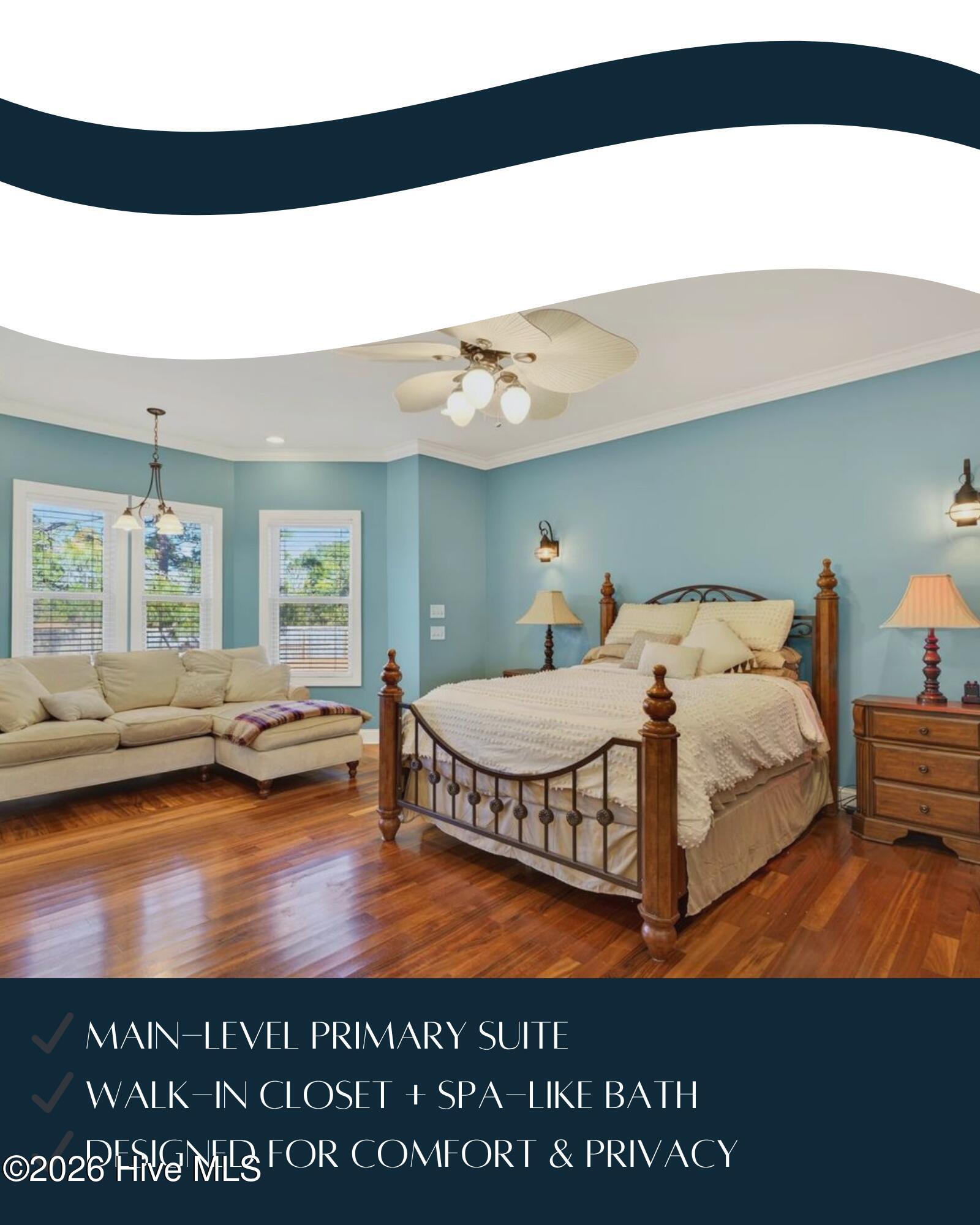 18 Brierwood Road Southwest Shallotte, NC 28470 - Photo 22 of 70 Spacious primary suite on the main level with hardwood floors and relaxing, private atmosphere.