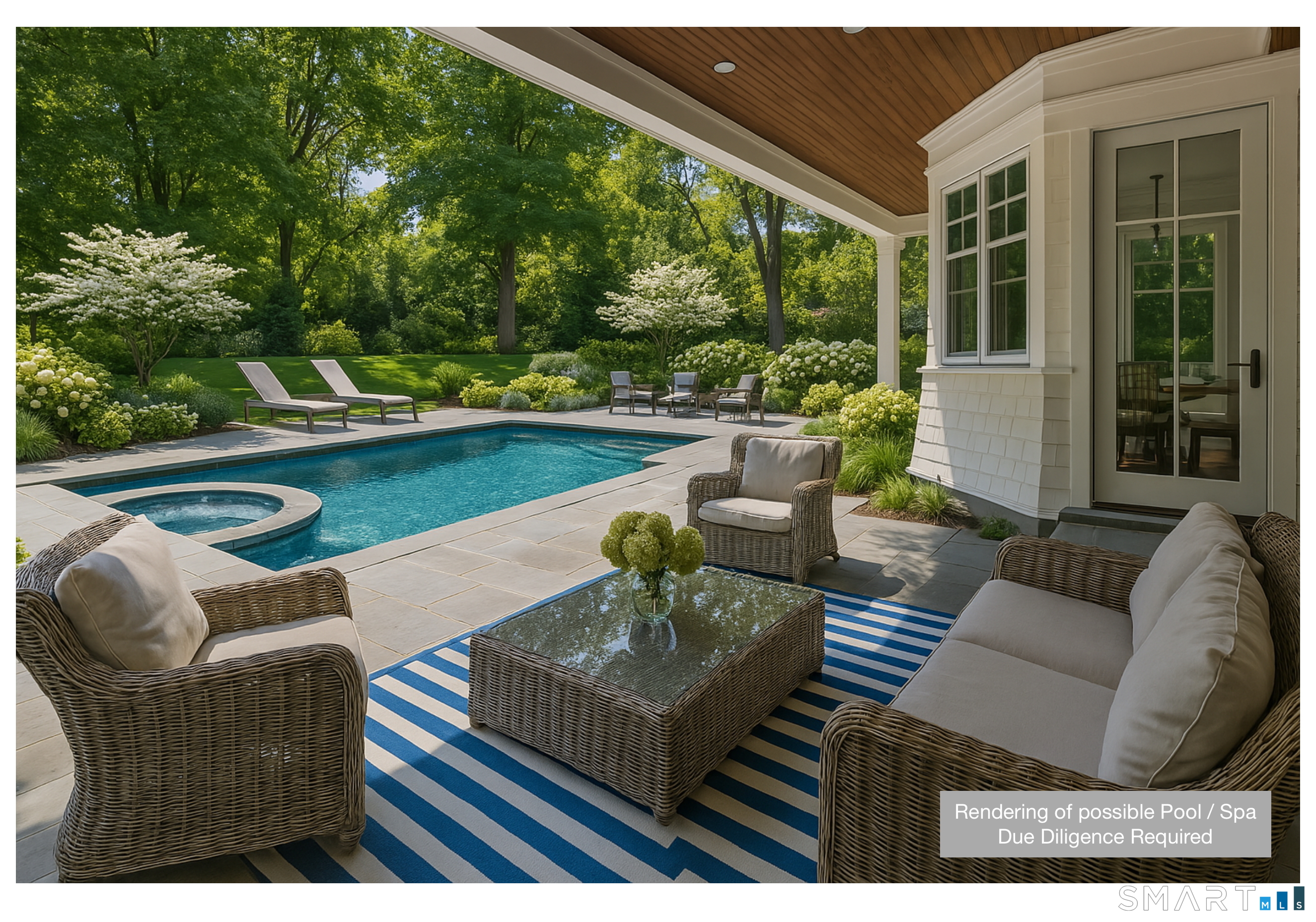 80 Compo Road North Westport, CT 06880 - Photo 40 of 40 a view of a patio with couches chairs potted plants and floor to ceiling window and garden view