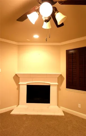 a room with a fireplace