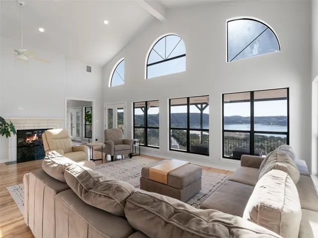 a view of a dining area with furniture and wooden floor
