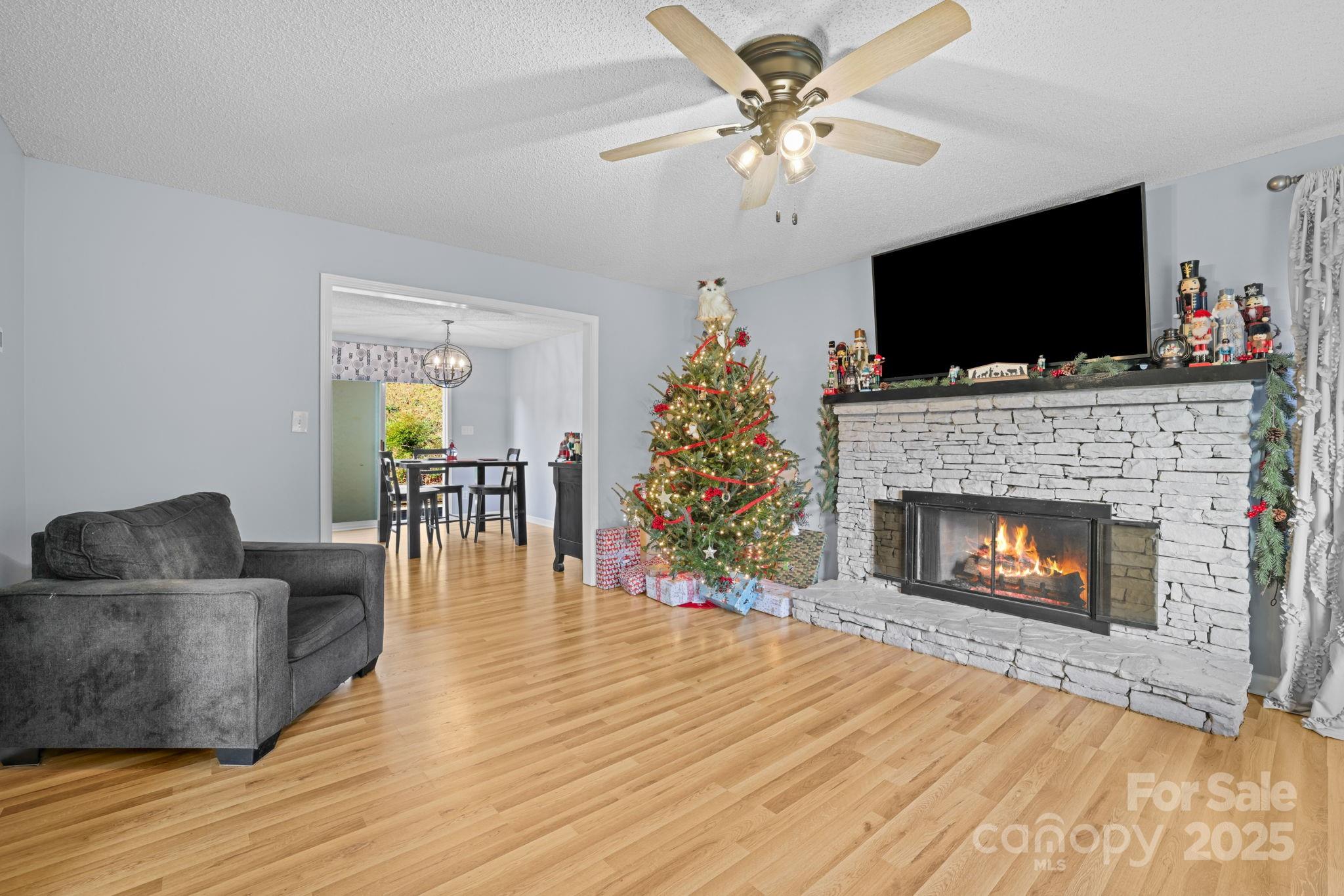 32 Wheat Ridge Road Sylva, NC 28779 - Photo 11 of 44 a living room with furniture a flat screen tv and a fireplace