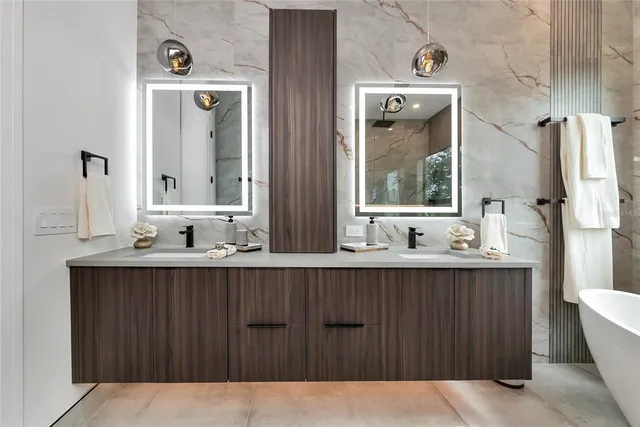 a living room with large window