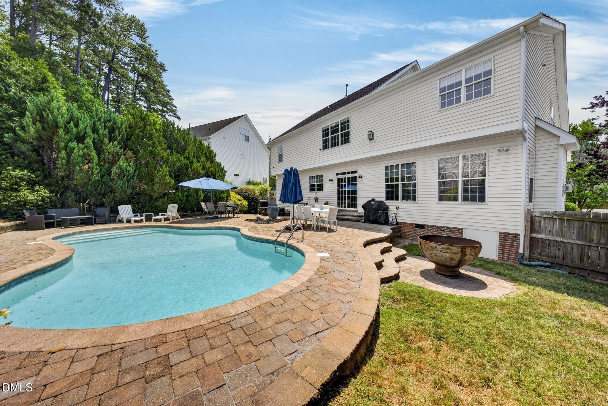 1258 Horsham Way Apex, NC 27502 - Photo 30 of 32 a swimming pool with outdoor seating and yard
