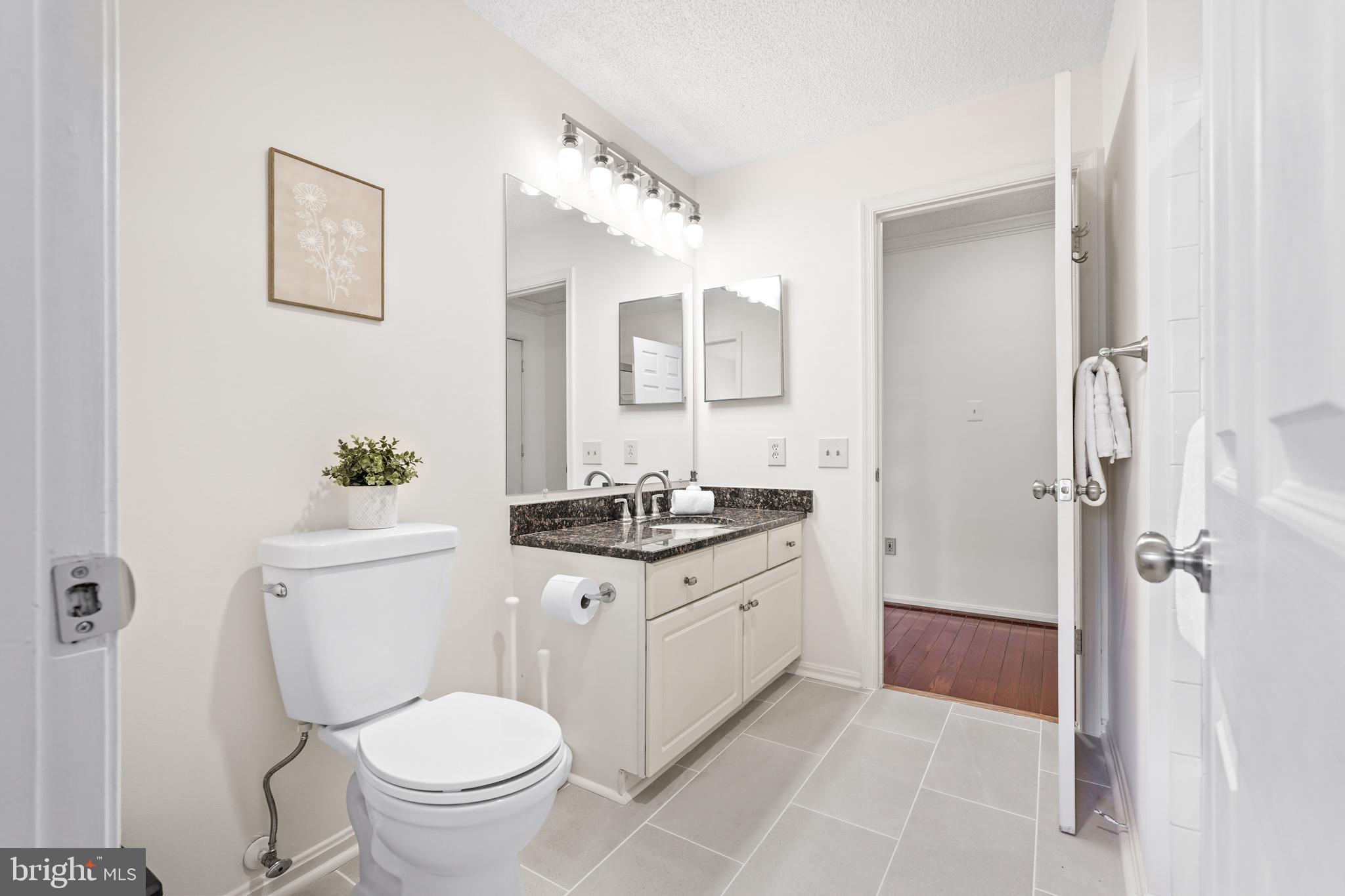 12901 Churchill Ridge Circle, Unit 13 Germantown, MD 20874 - Photo 19 of 44 a bathroom with a granite countertop toilet a sink and a mirror
