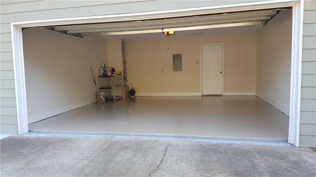a view of a room with a wooden bench