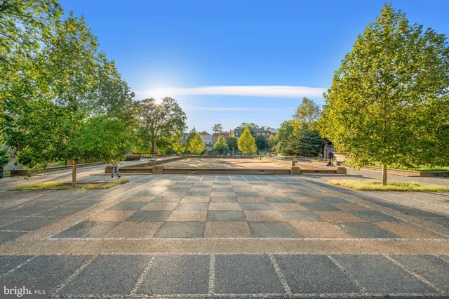 a view of a building with a street