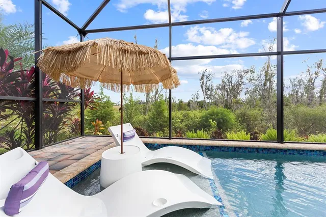 a view of balcony with furniture