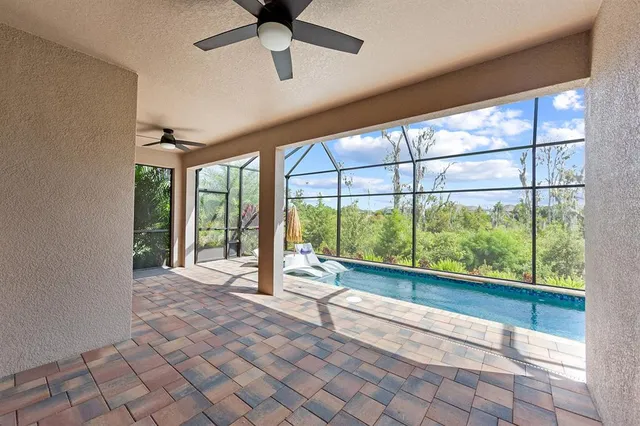 a view of swimming pool with a porch