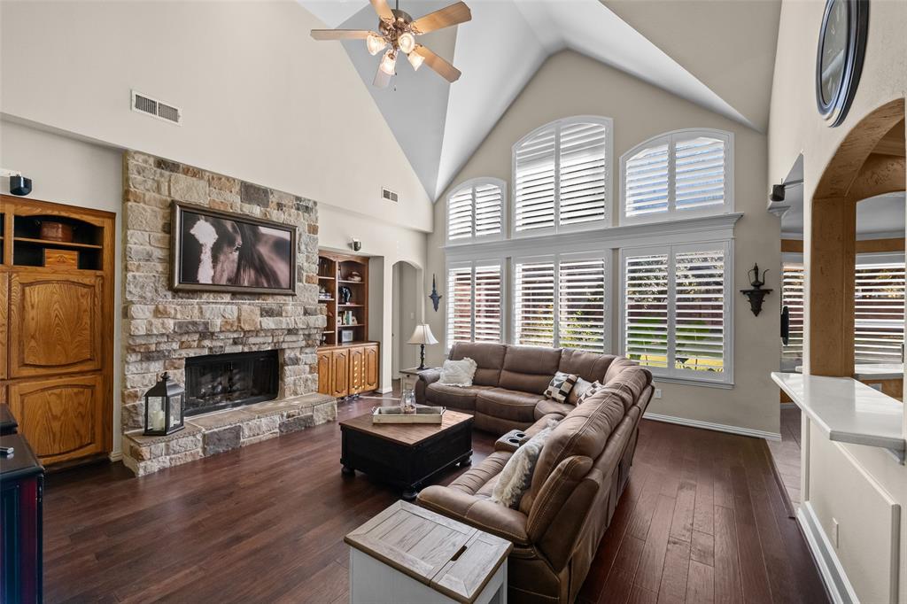 3904 Edna Valley Court Flower Mound, TX 75022 - Photo 9 of 36 a living room with furniture fireplace and wooden floor