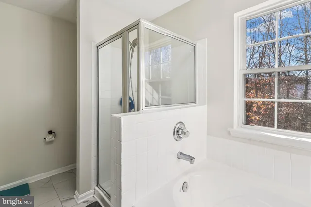 a bathroom with a bathtub and a shower