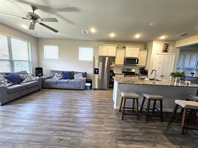 an aerial view of a swimming pool
