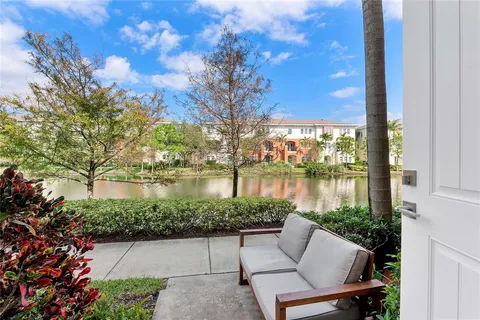 a view of a lake with a building in the background