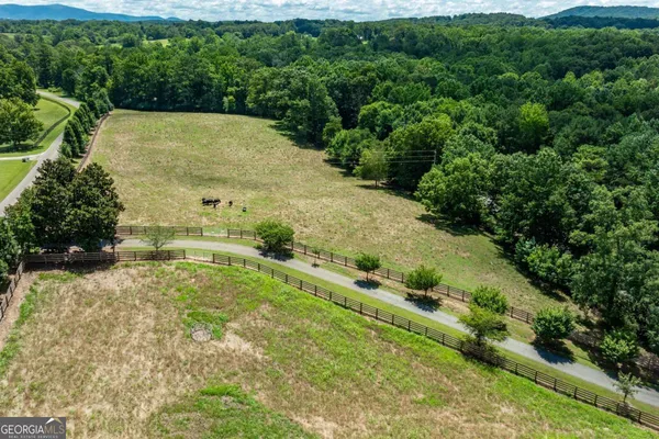 a view of a yard with swimming pool