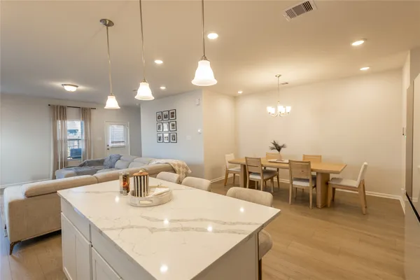 a view of a dining area with furniture