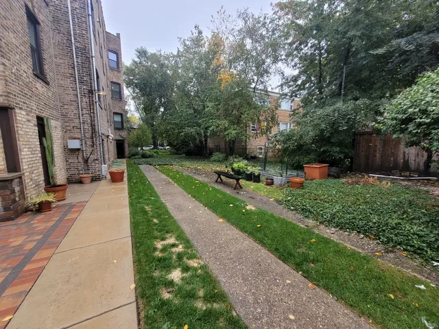 a view of park with large trees