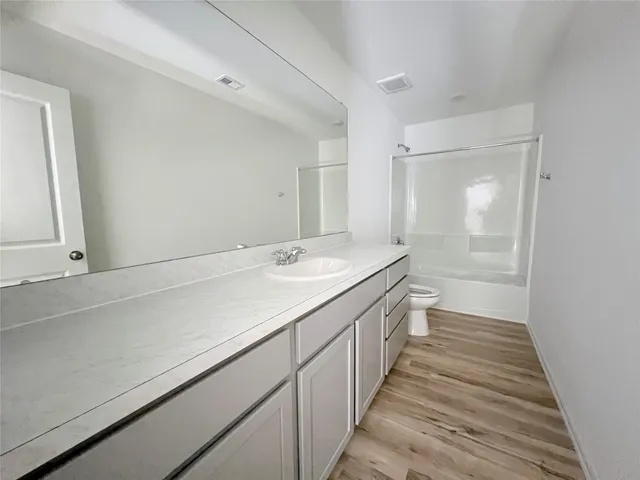a bathroom with a sink and a large mirror
