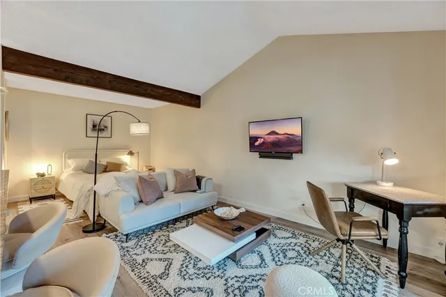 a living room with furniture and a rug