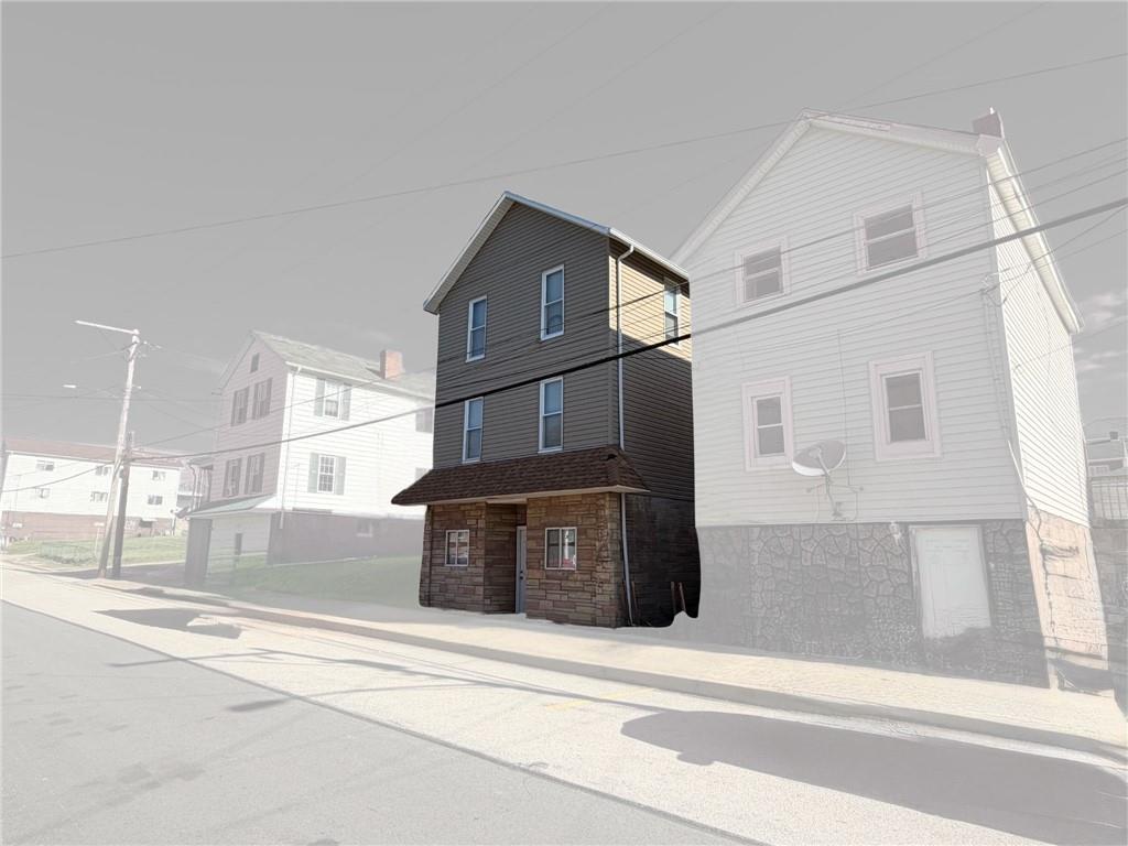 a black white building with a outdoor space