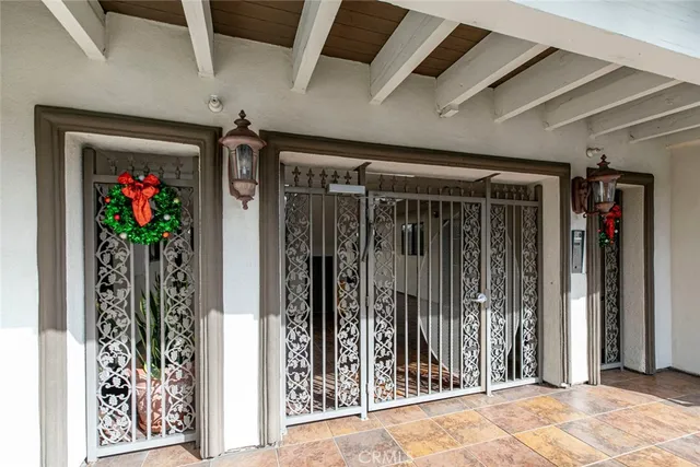 a view of a porch of a house