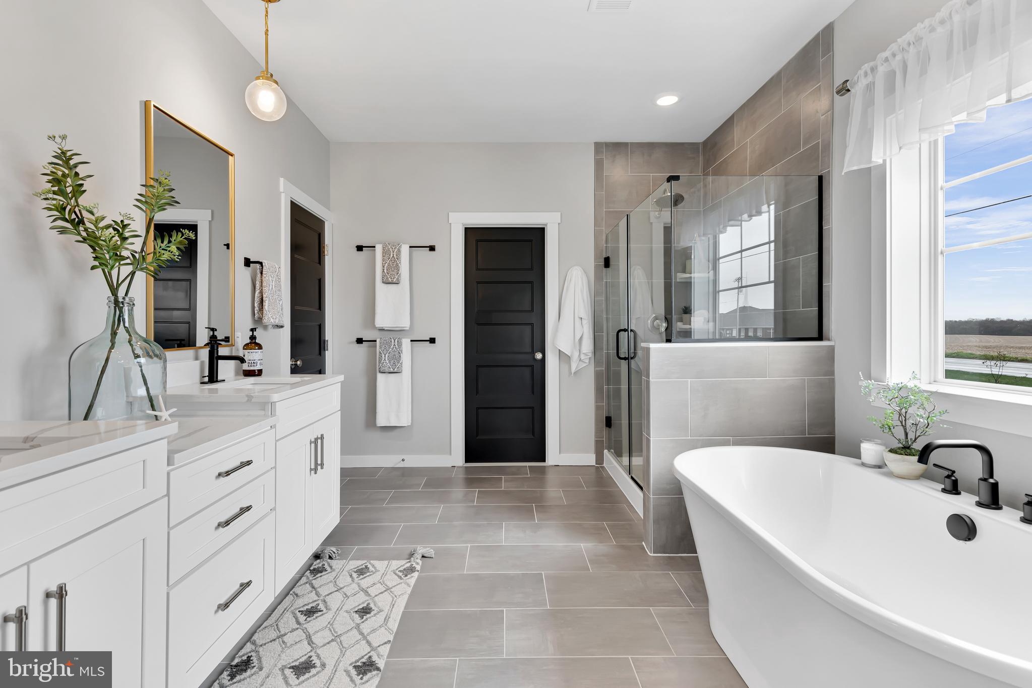 202 Angelica Way New Freedom, PA 17349 - Photo 4 of 48 a bathroom with a double vanity sink a large mirror and a shower